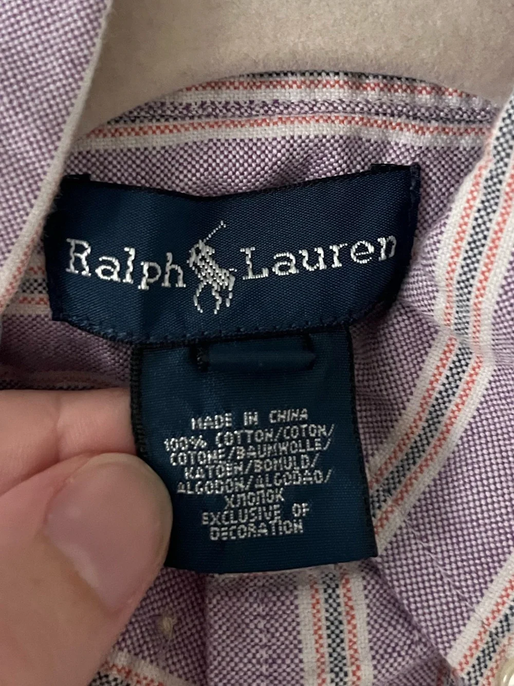 Ralph Lauren Boys Button Down Lilac Purple Vertical Stripe 100% Cotton Size 7